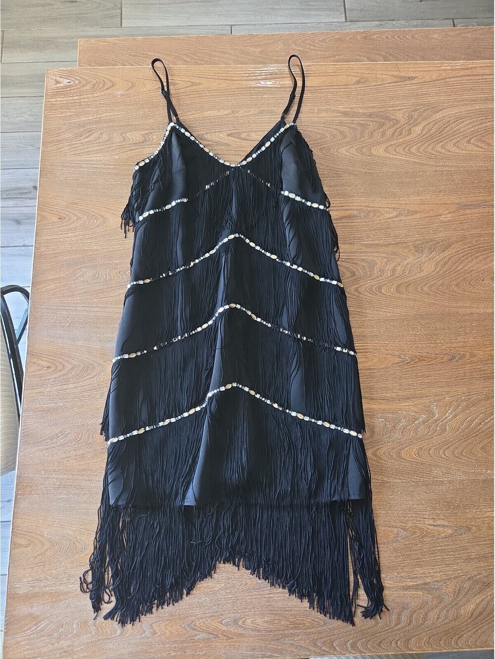 Black Fringe Flapper Dress with rhinestones